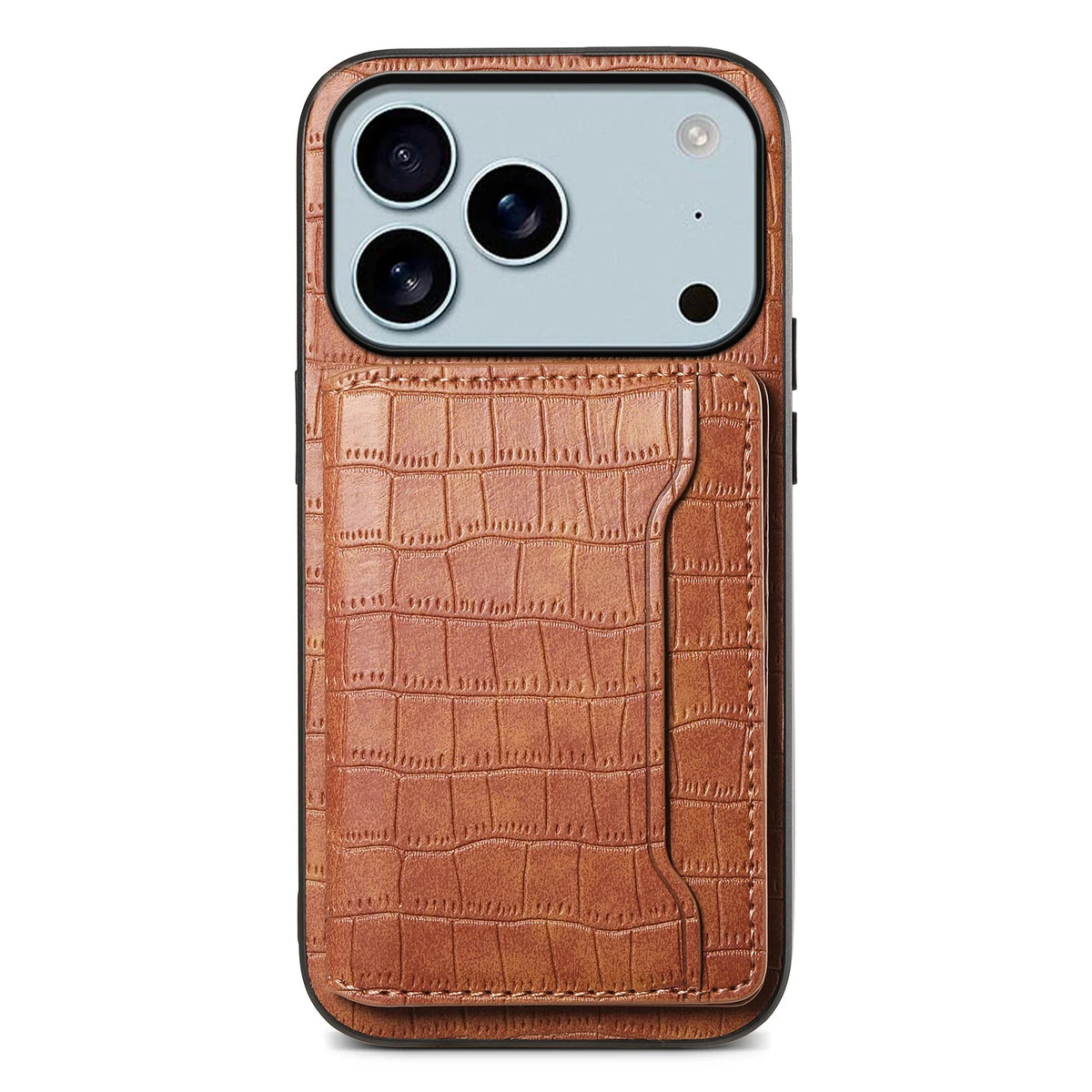 Crocodile Pattern Leather iPhone Case with Card Holder Wallet and Large Camera Cutout