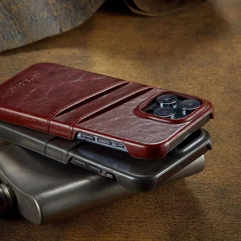Glossy Leather iPhone Case with Dual Card Slots