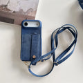 Denim Crossbody iPhone Case with Card Holder Wallet and Detachable Lanyard Strap