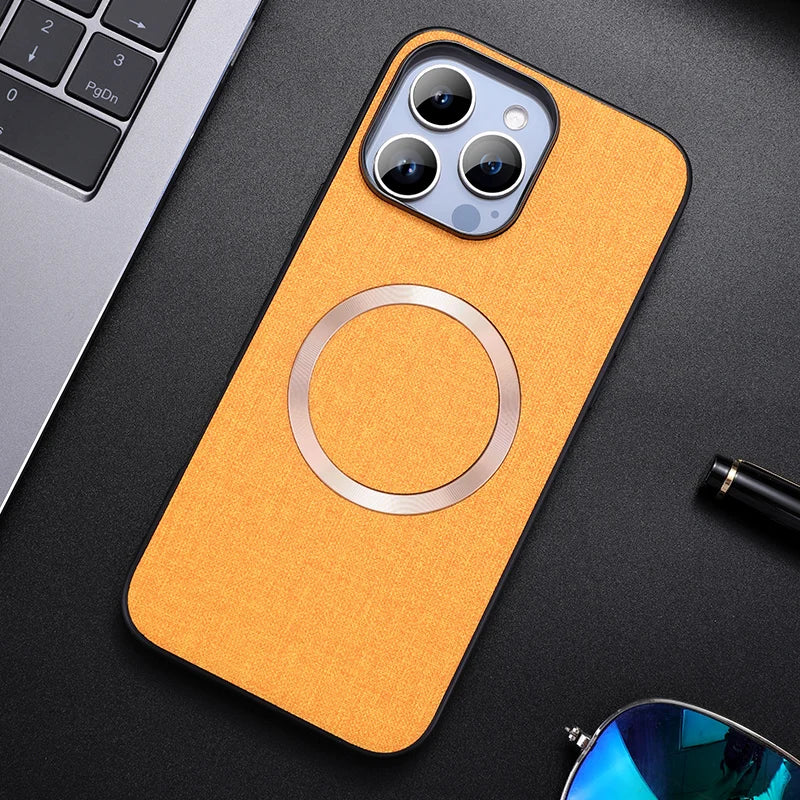 Linen Texture MagSafe iPhone Case with Raised Camera Frame and Lens Guard