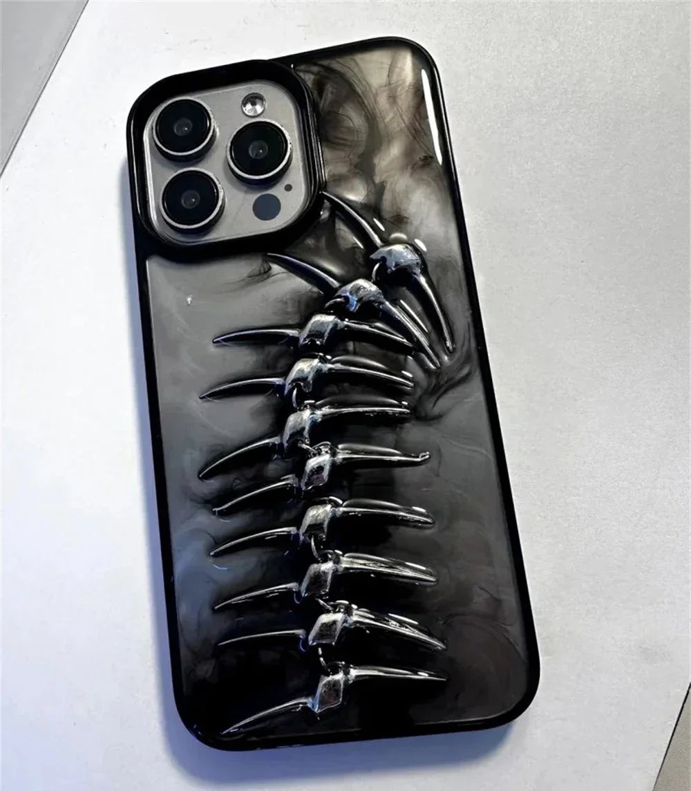 Skeleton Spine iPhone Case 3D Metal Gothic Design Shockproof Clear Protective Back Cover