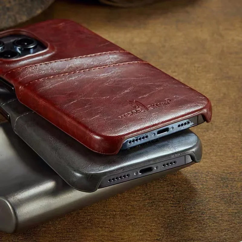 Glossy Leather iPhone Case with Dual Card Slots