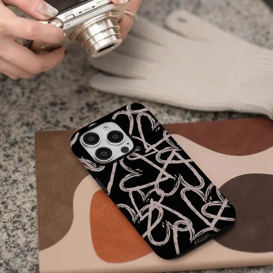 Aesthetic Heart Graffiti iPhone Case Shockproof Matte Protective Cover
