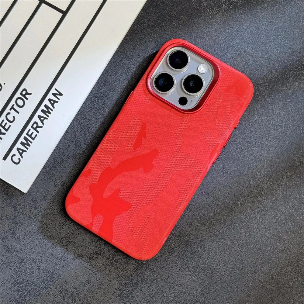 Camo Pattern iPhone Case with Metal Style Camera Frame and Lens Guard
