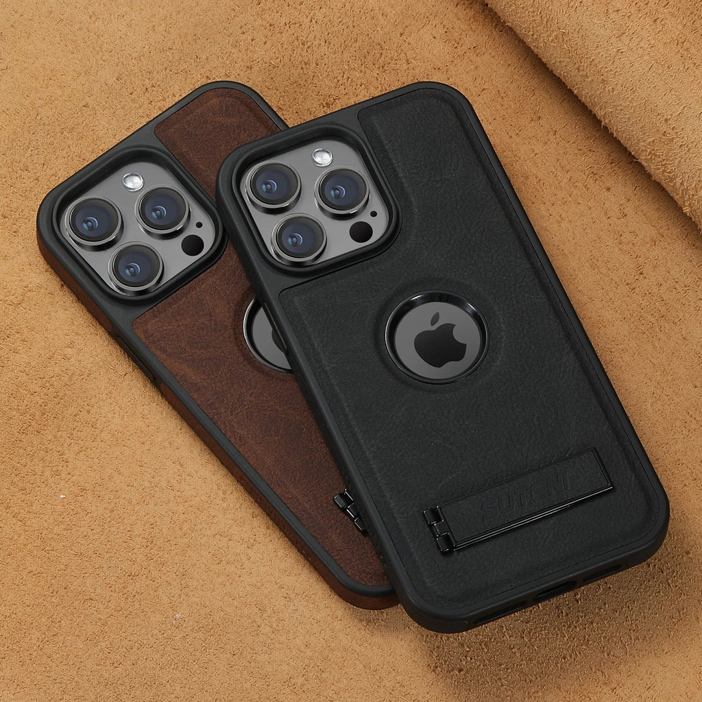 Premium Leather MagSafe iPhone Case with Built In Stand and Logo Cutout