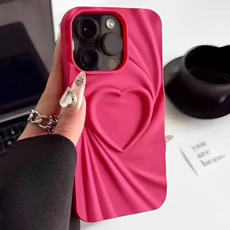 Heart iPhone Case with Swirl Ripple Texture and Camera Lens Guard