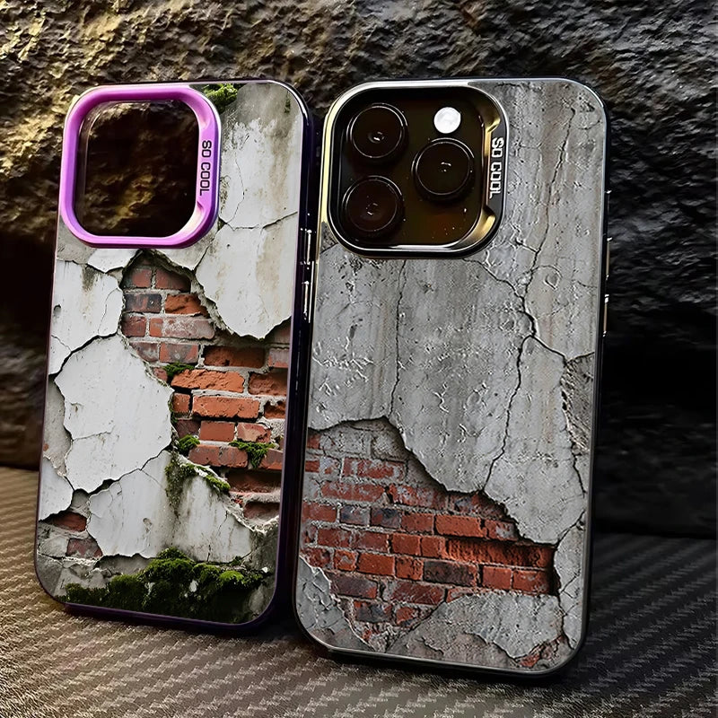 Cracked Cement Wall iPhone Case with Exposed Brick Print and Camera Lens Guard