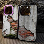 Cracked Cement Wall iPhone Case with Exposed Brick Print and Camera Lens Guard