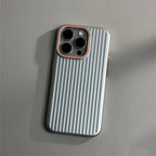 Ribbed Stripe iPhone Case with Metal Style Camera Frame and Button Covers