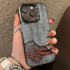 Cracked Cement Wall iPhone Case with Exposed Brick Print and Camera Lens Guard