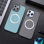 Linen Texture MagSafe iPhone Case with Raised Camera Frame and Lens Guard