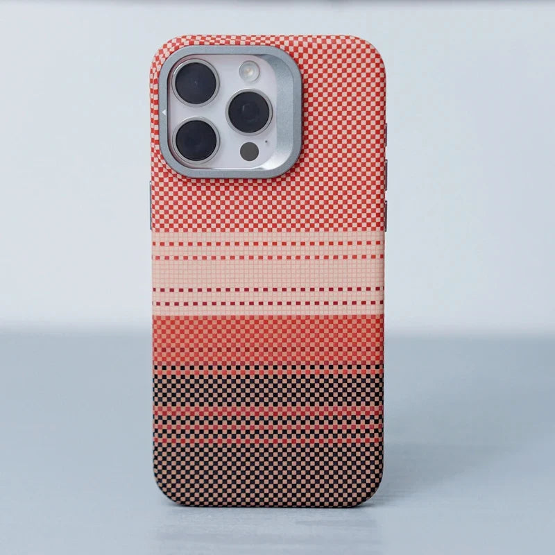 Checkered iPhone Case with Camera Lens Kickstand and Metal Style Frame