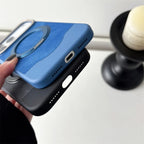 Denim Texture MagSafe iPhone Case with Rotating Ring Stand and Camera Lens Frame