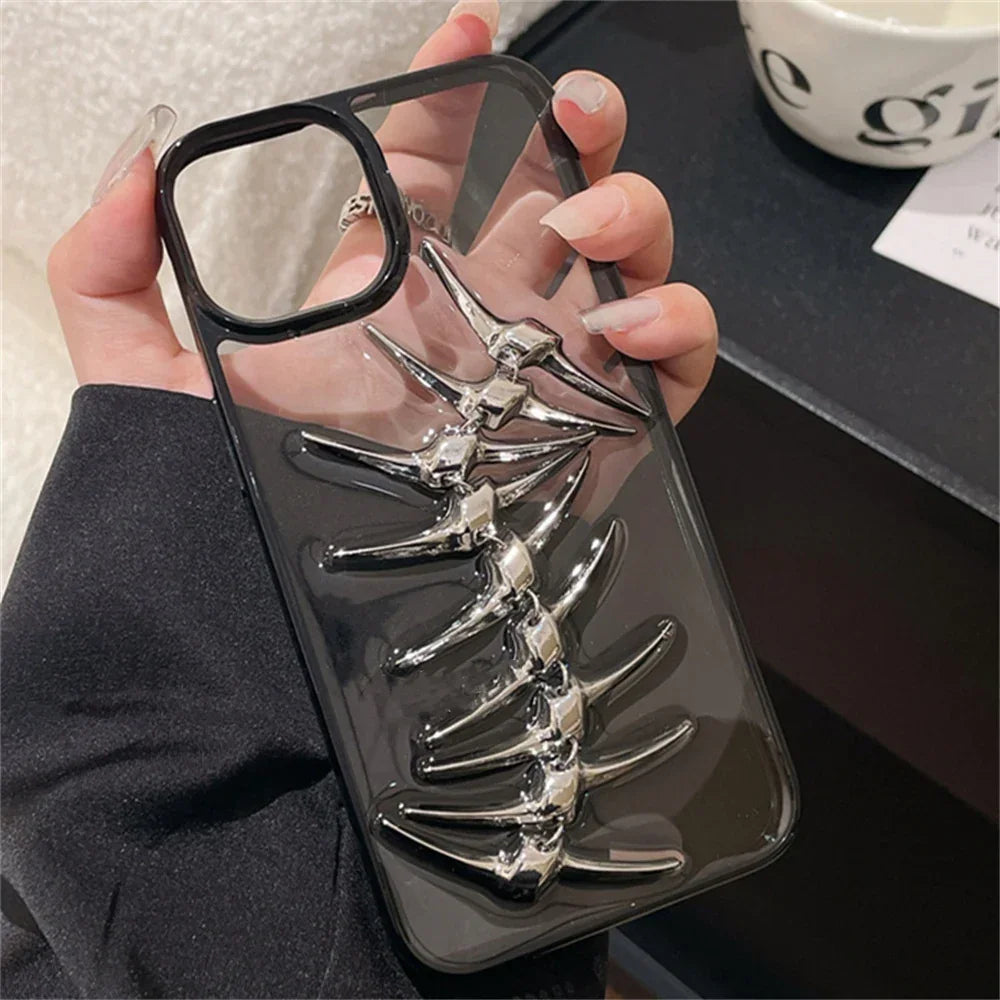 Skeleton Spine iPhone Case 3D Metal Gothic Design Shockproof Clear Protective Back Cover