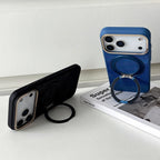 Denim Texture MagSafe iPhone Case with Rotating Ring Stand and Camera Lens Frame