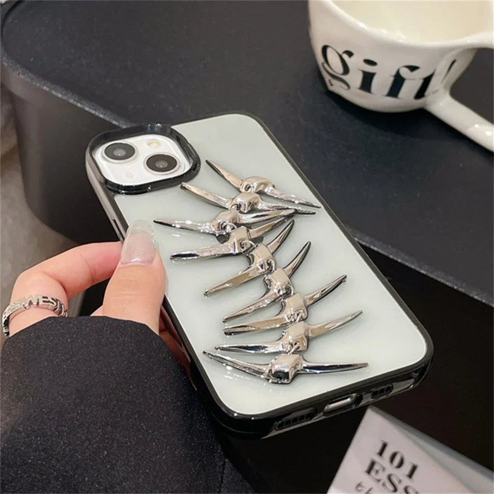 Skeleton Spine iPhone Case 3D Metal Gothic Design Shockproof Clear Protective Back Cover