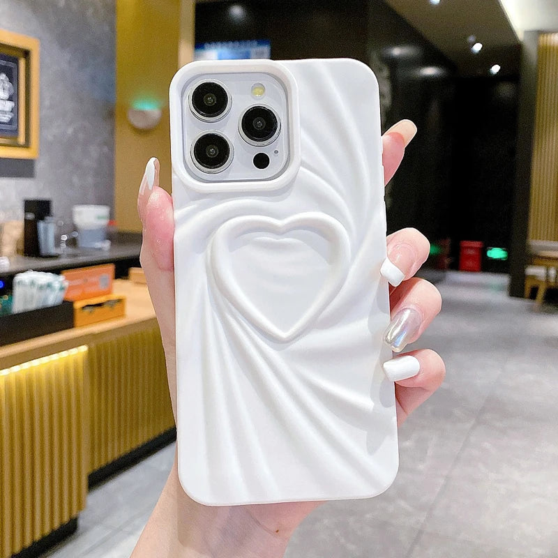 Heart iPhone Case with Swirl Ripple Texture and Camera Lens Guard