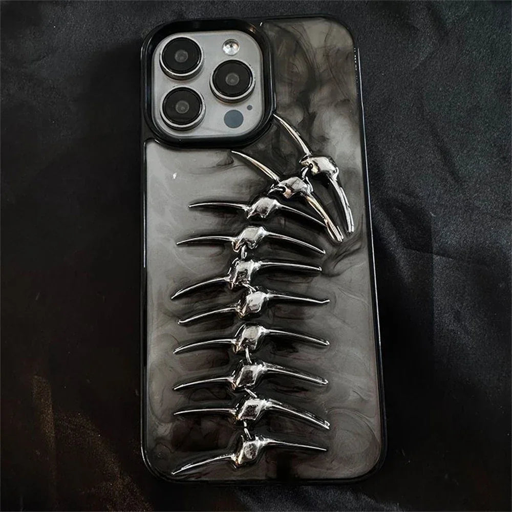 Skeleton Spine iPhone Case 3D Metal Gothic Design Shockproof Clear Protective Back Cover
