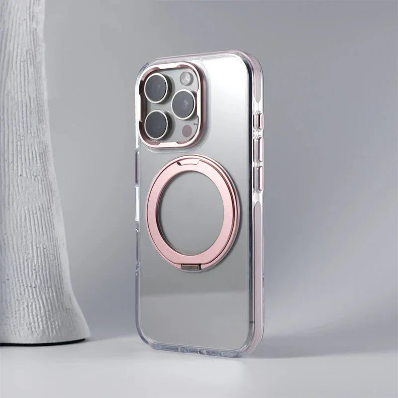 Clear Magnetic iPhone Case with Foldable Ring Stand & Camera Lens Guard
