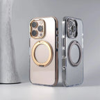 Clear Magnetic iPhone Case with Foldable Ring Stand & Camera Lens Guard