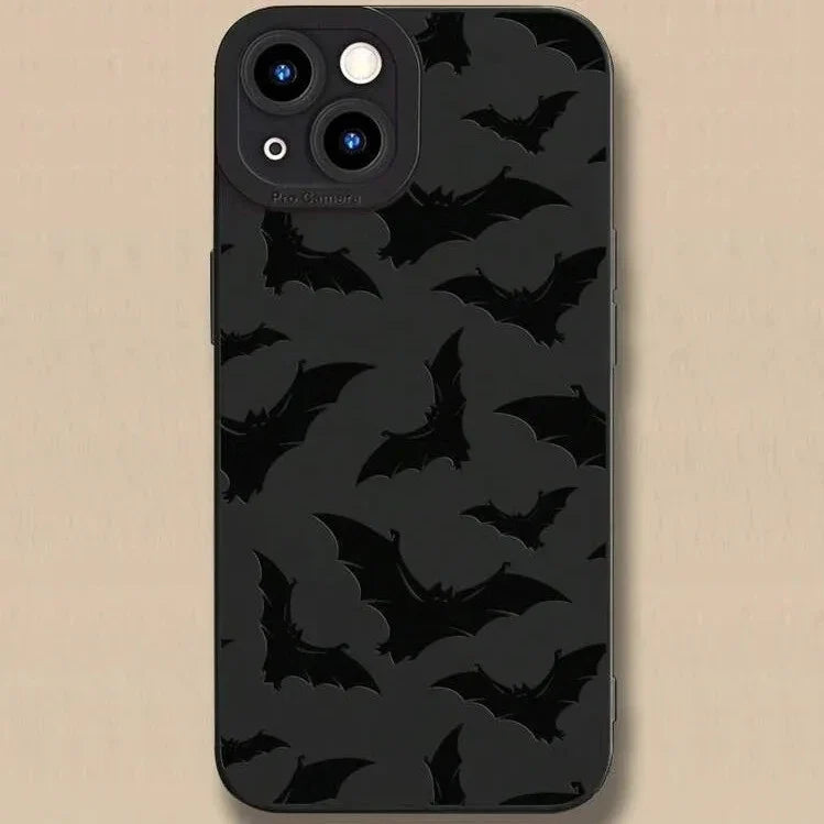 Gothic Bat Pattern iPhone Case Soft Silicone with Raised Camera Frame and Lens Guard