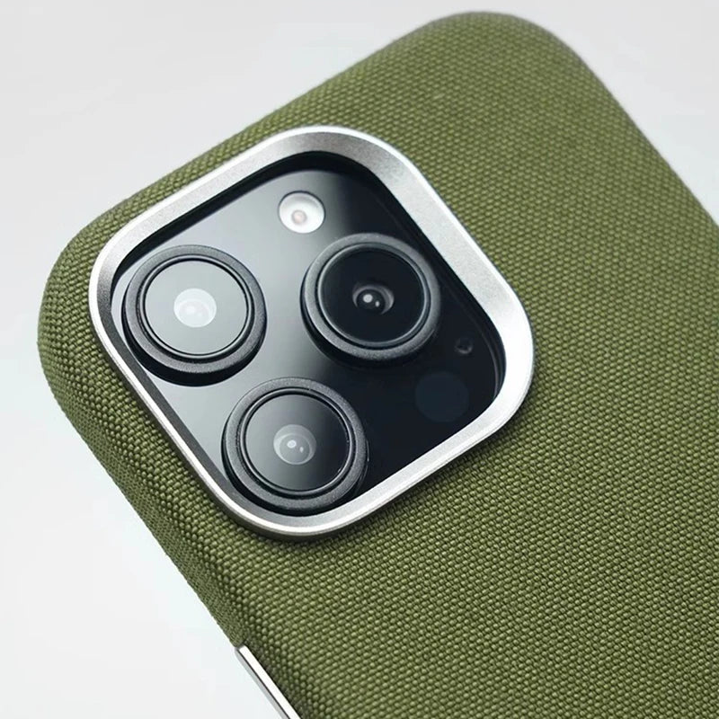 Woven Fabric iPhone Case with Metal Style Camera Frame and Lens Guard