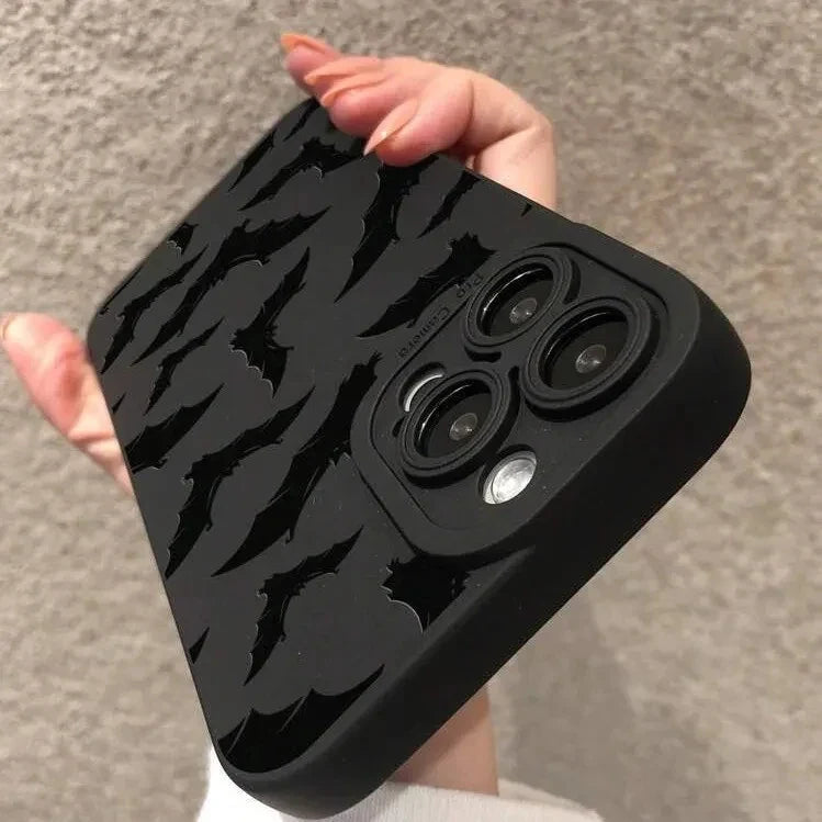 Gothic Bat Pattern iPhone Case Soft Silicone with Raised Camera Frame and Lens Guard