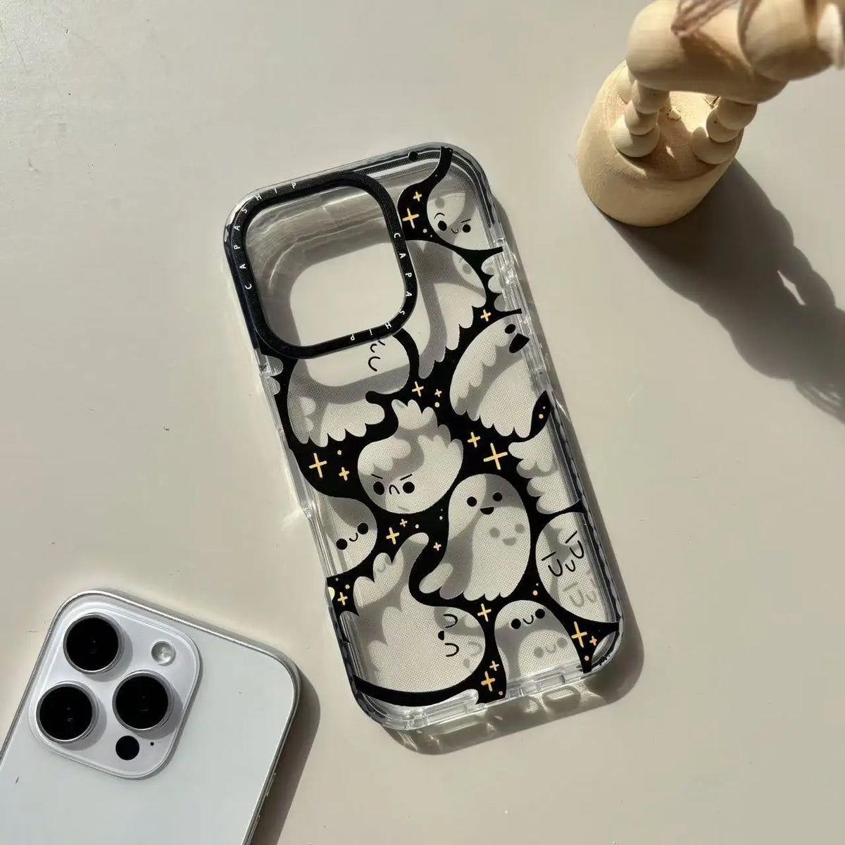 Cute Ghost Pattern iPhone Case Clear Back with Raised Camera Frame and Lens Guard