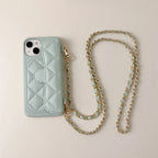 Quilted Crossbody iPhone Case with Card Holder Wallet and Detachable Chain Strap
