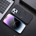 Linen Texture MagSafe iPhone Case with Raised Camera Frame and Lens Guard