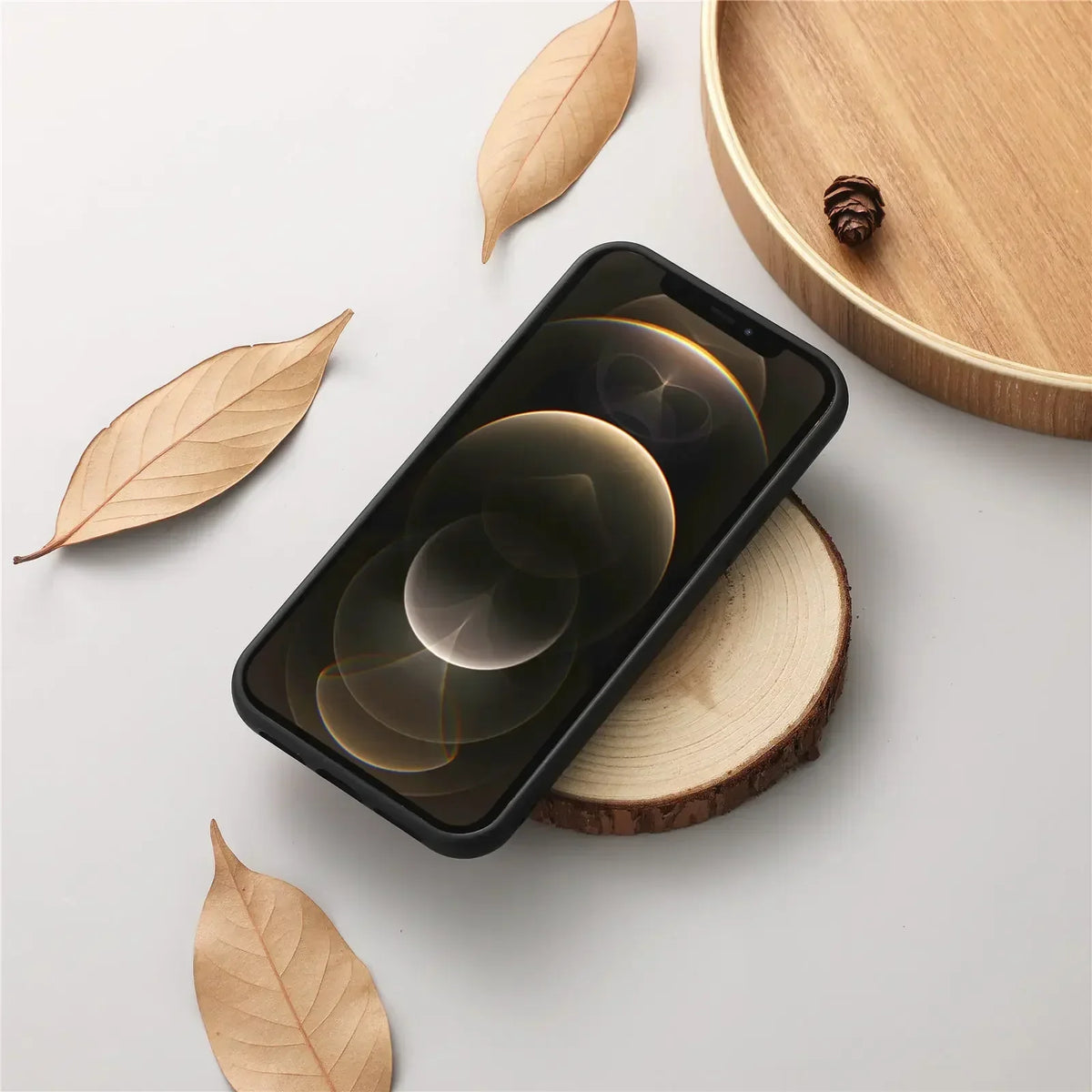 Walnut Wood Texture iPhone Case with Raised Camera Frame and Anti Slip Grip