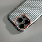 Ribbed Stripe iPhone Case with Metal Style Camera Frame and Button Covers