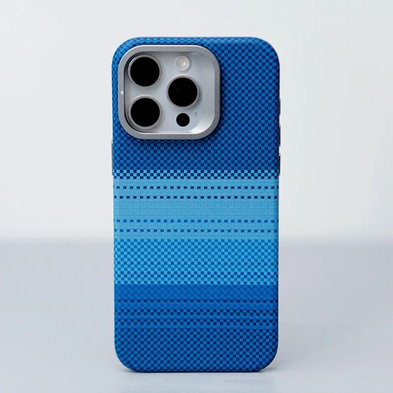 Checkered iPhone Case with Camera Lens Kickstand and Metal Style Frame