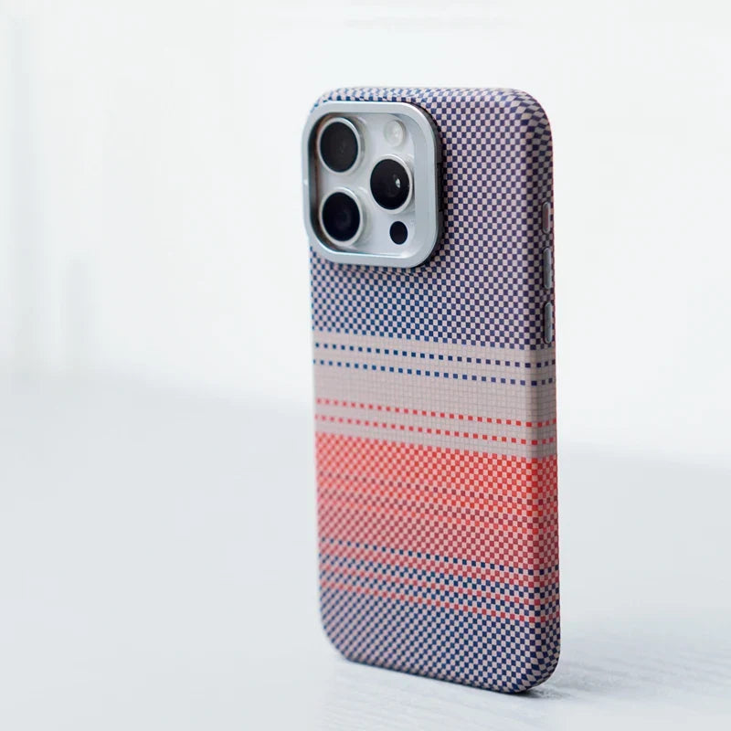Checkered iPhone Case with Camera Lens Kickstand and Metal Style Frame