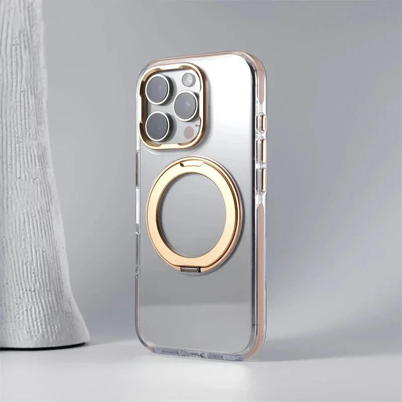 Clear Magnetic iPhone Case with Foldable Ring Stand & Camera Lens Guard