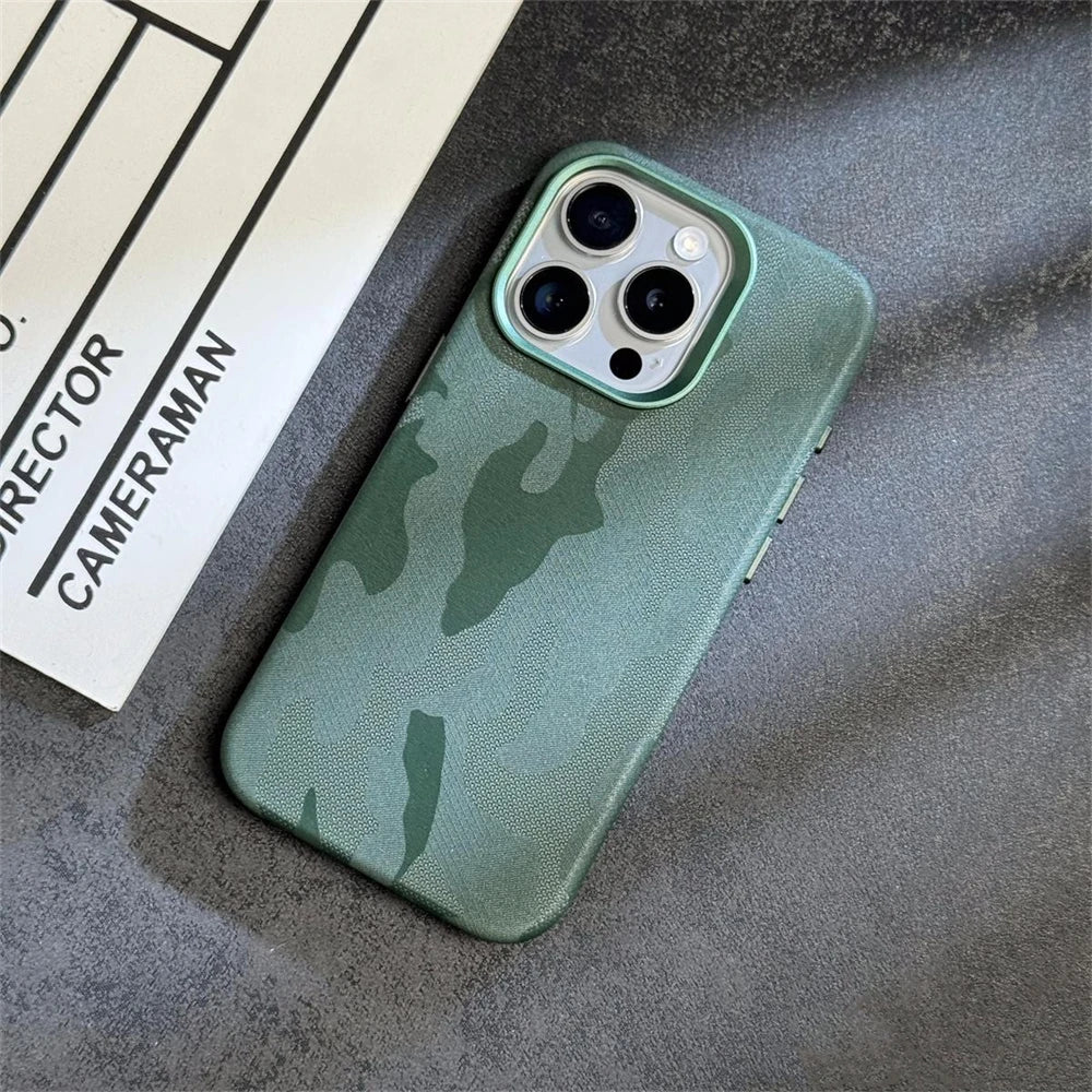 Camo Pattern iPhone Case with Metal Style Camera Frame and Lens Guard