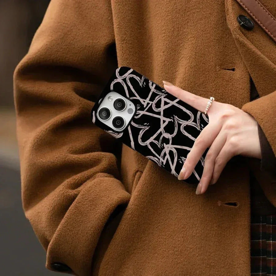 Aesthetic Heart Graffiti iPhone Case Shockproof Matte Protective Cover