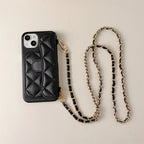 Quilted Crossbody iPhone Case with Card Holder Wallet and Detachable Chain Strap