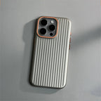 Ribbed Stripe iPhone Case with Metal Style Camera Frame and Button Covers