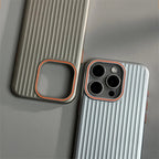 Ribbed Stripe iPhone Case with Metal Style Camera Frame and Button Covers