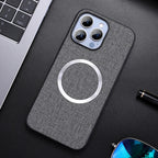 Linen Texture MagSafe iPhone Case with Raised Camera Frame and Lens Guard