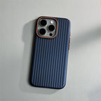 Ribbed Stripe iPhone Case with Metal Style Camera Frame and Button Covers