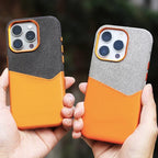Two Tone Fabric Leather iPhone Case with Back Card Slot and Slim Protective Shell