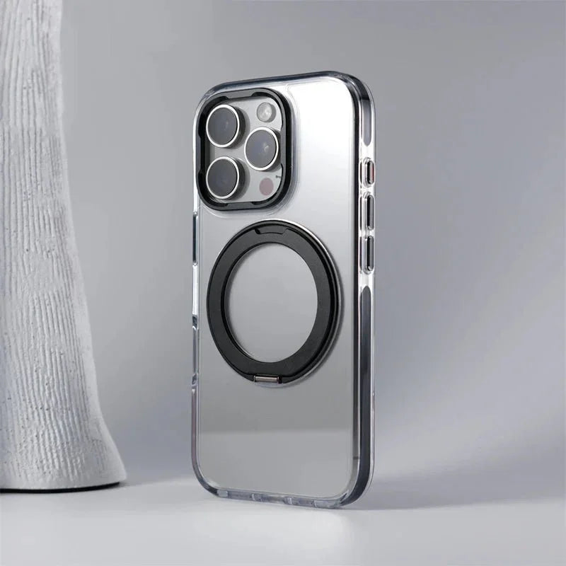 Clear Magnetic iPhone Case with Foldable Ring Stand & Camera Lens Guard