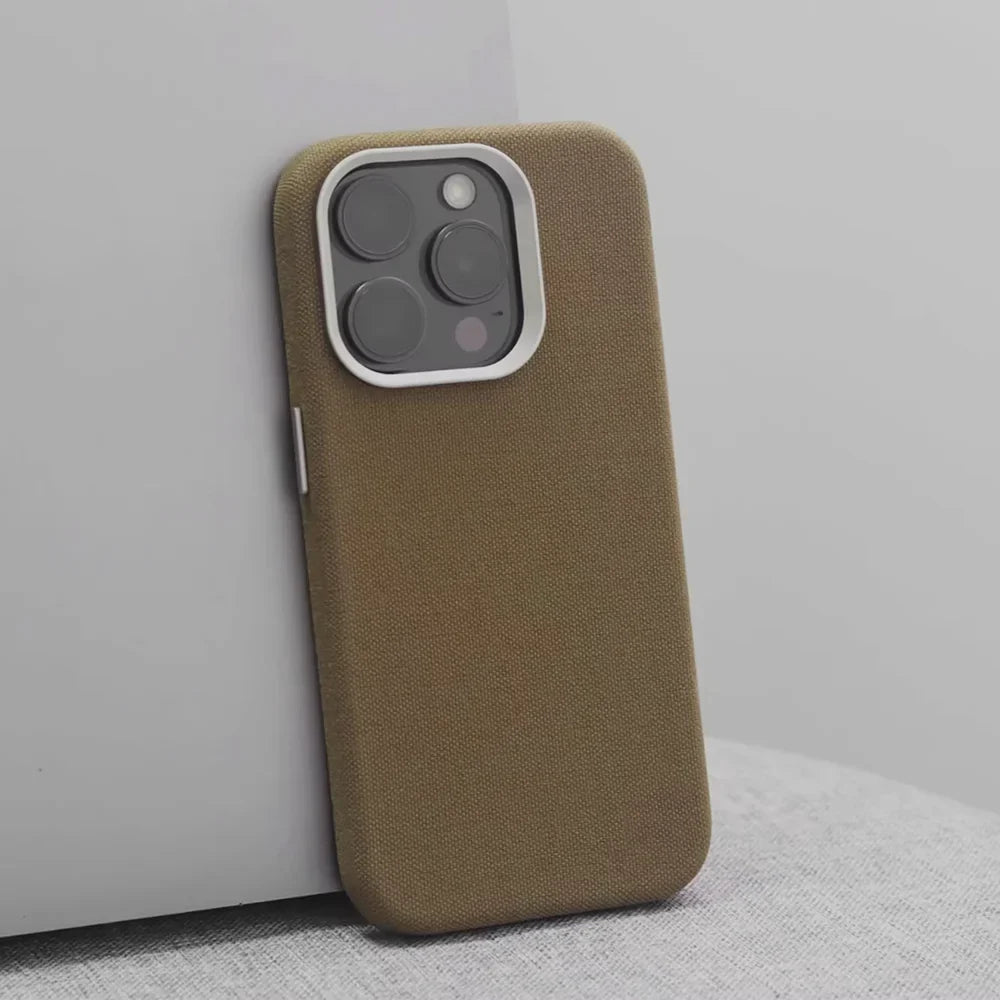 Woven Fabric iPhone Case with Metal Style Camera Frame and Lens Guard
