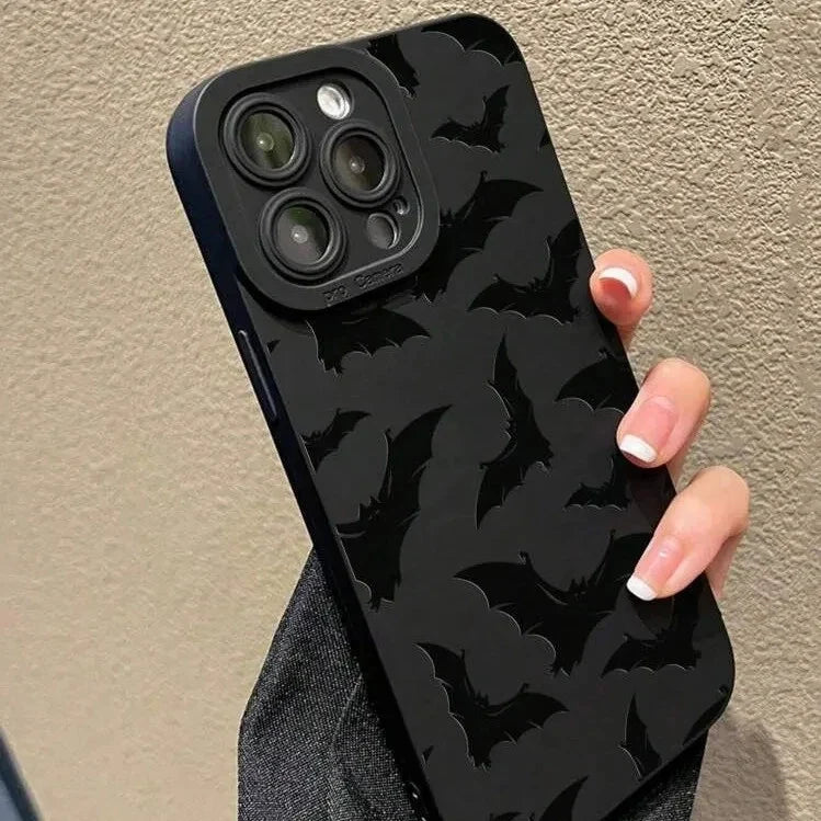 Gothic Bat Pattern iPhone Case Soft Silicone with Raised Camera Frame and Lens Guard