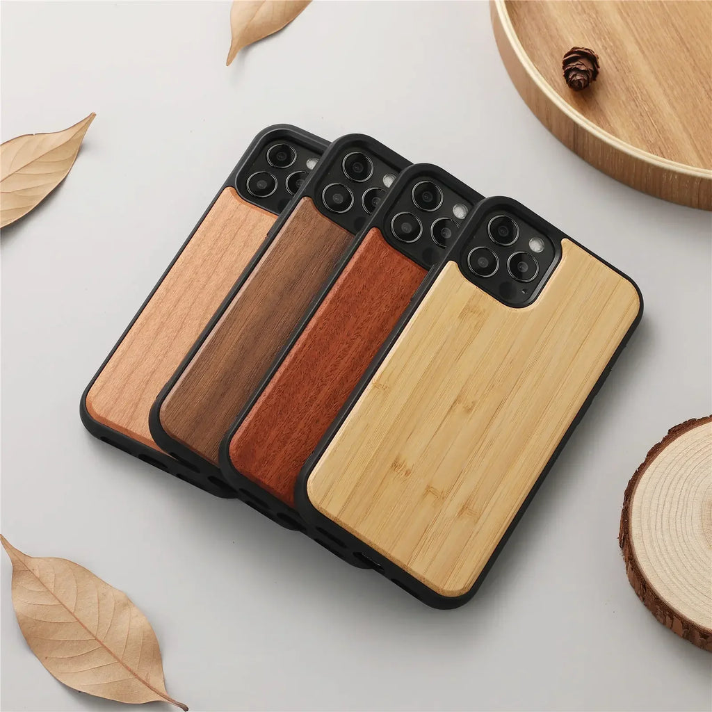 Walnut Wood Texture iPhone Case with Raised Camera Frame and Anti Slip Grip