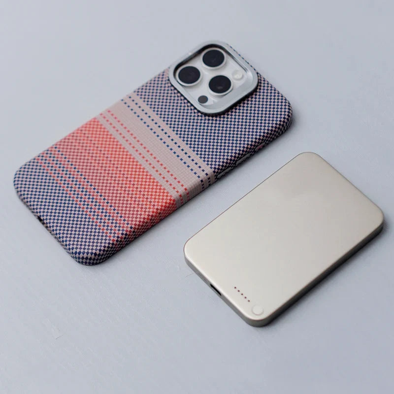 Checkered iPhone Case with Camera Lens Kickstand and Metal Style Frame
