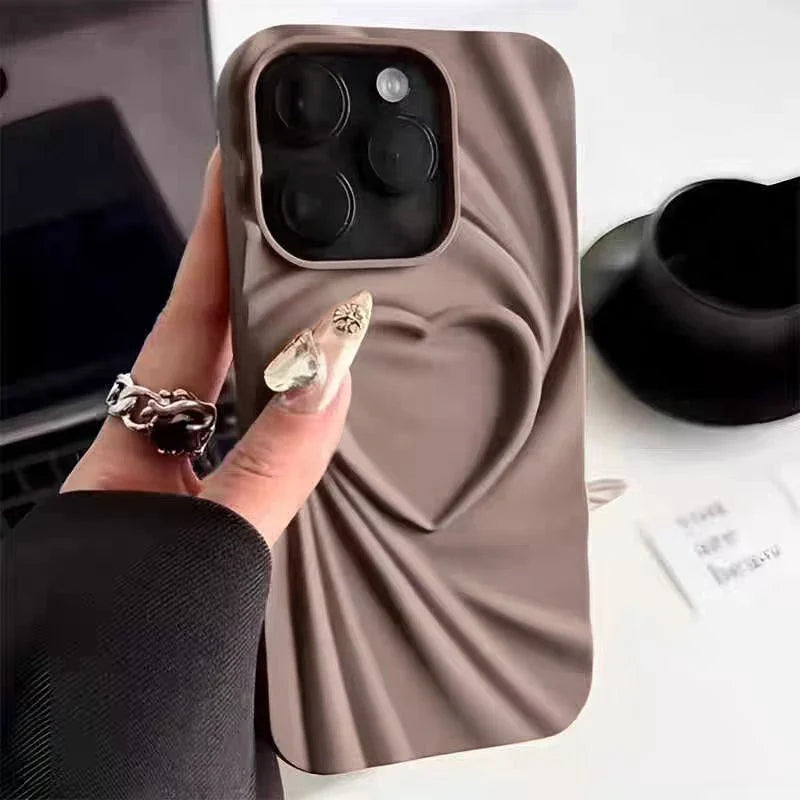 Heart iPhone Case with Swirl Ripple Texture and Camera Lens Guard