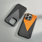 Carbon Fiber Style iPhone Case with Leather and Fabric Panels and Metal Camera Frame